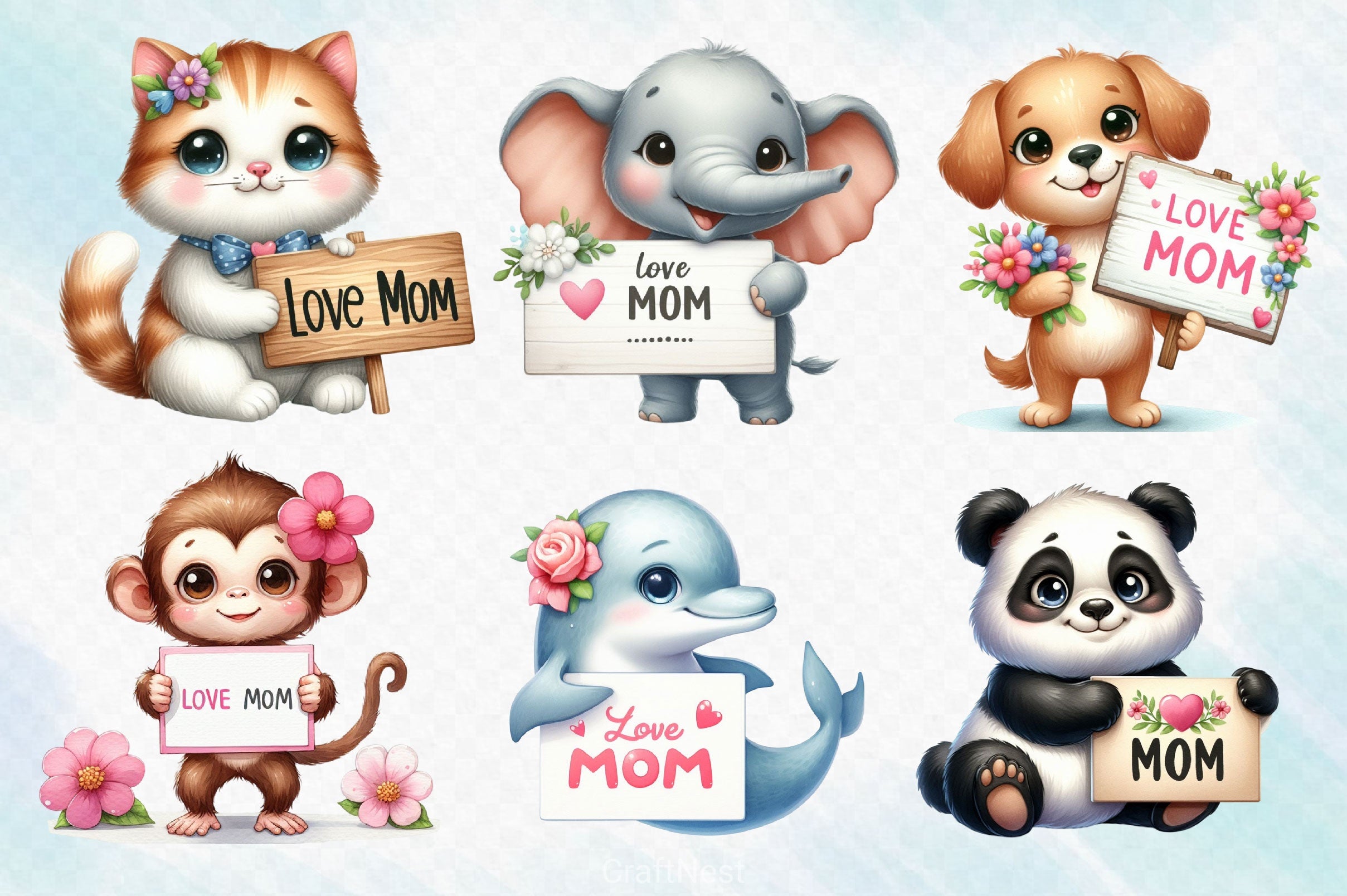 Animals Love Mom Clipart Bundle - CraftNest - Digital Crafting and Art