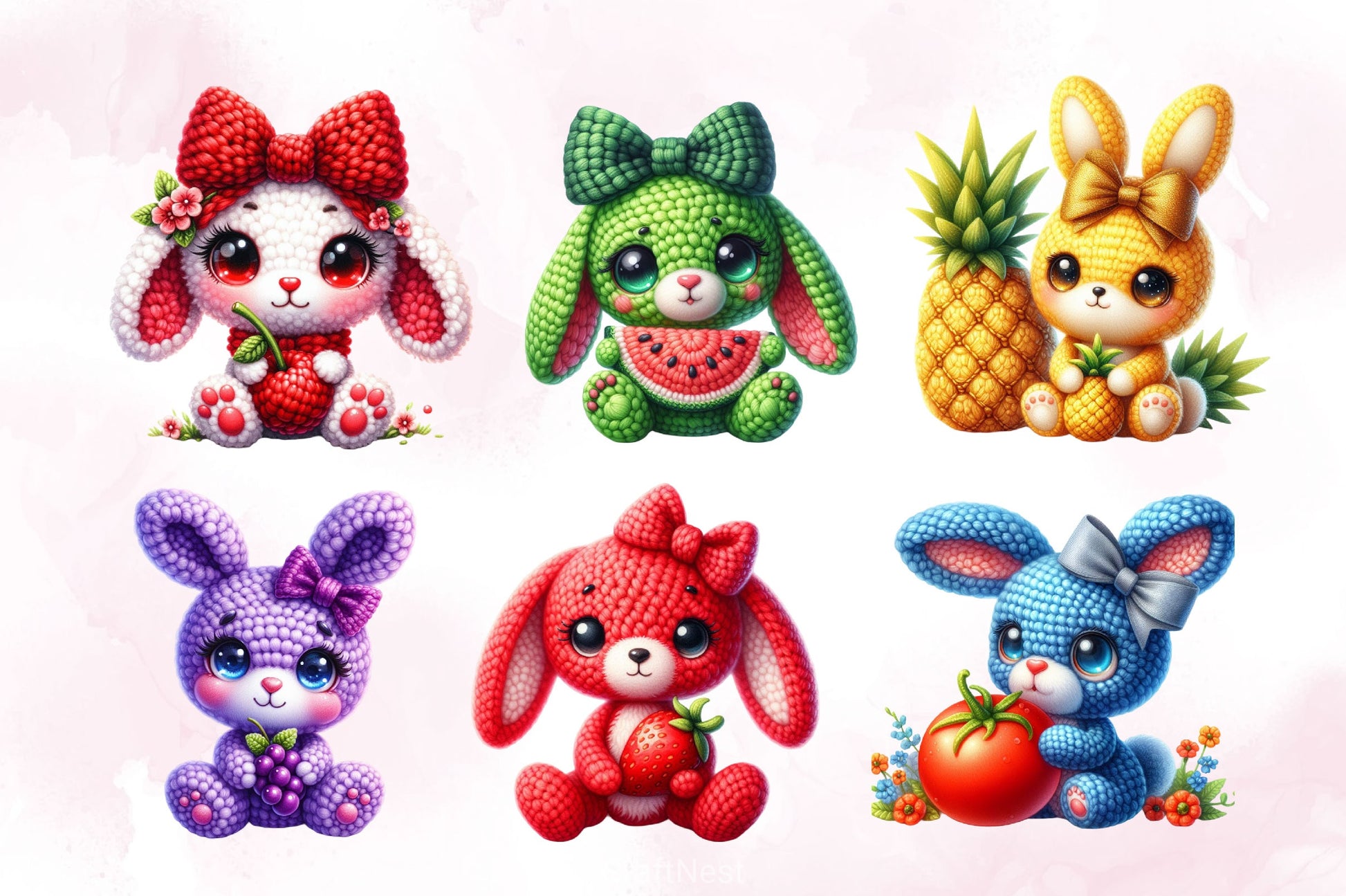 Crochet Bunny With Fruits Clipart Bundle 2 - CraftNest - Digital Crafting and Art