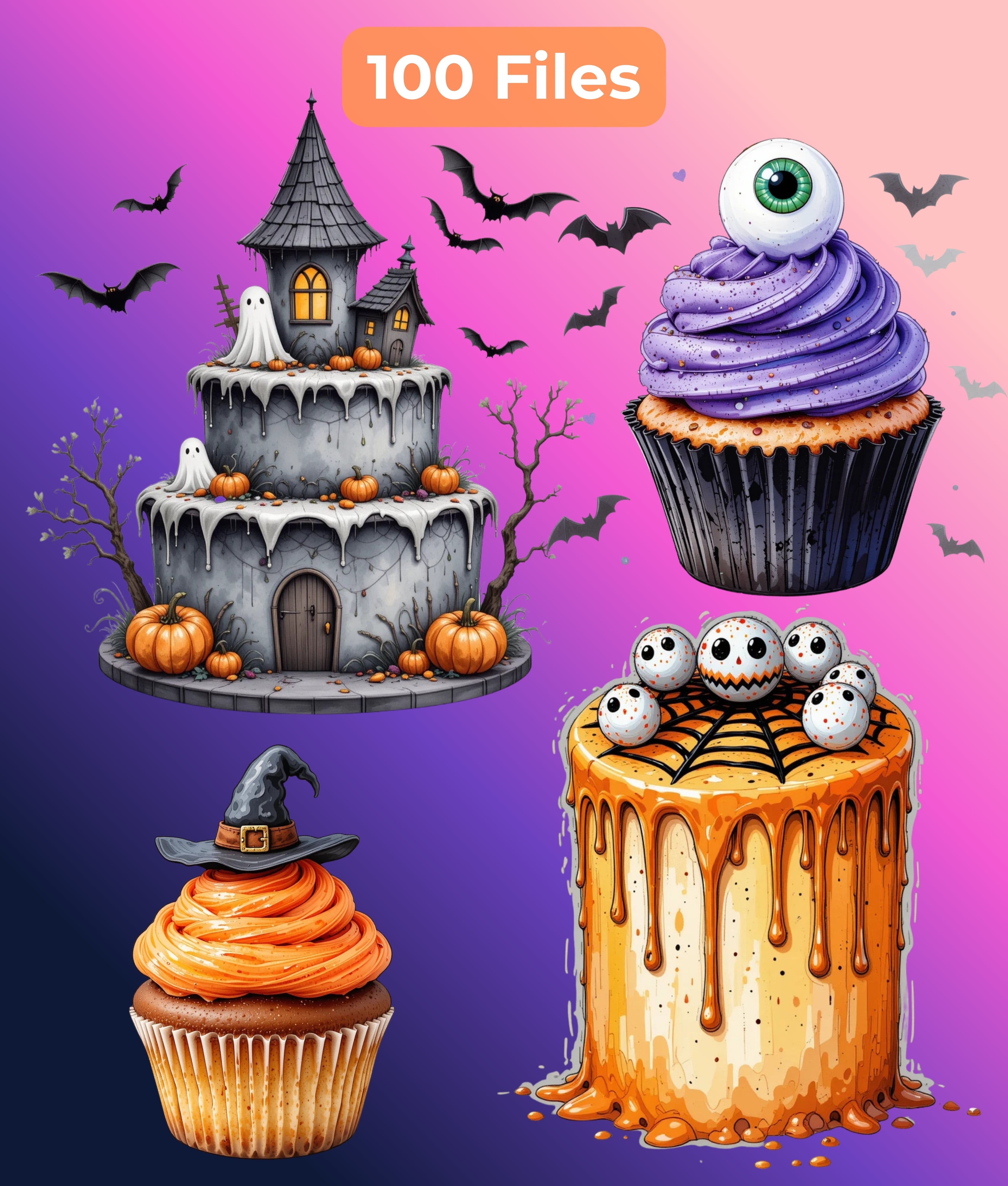 Halloween Cakes & Cupcakes Clipart Bundle