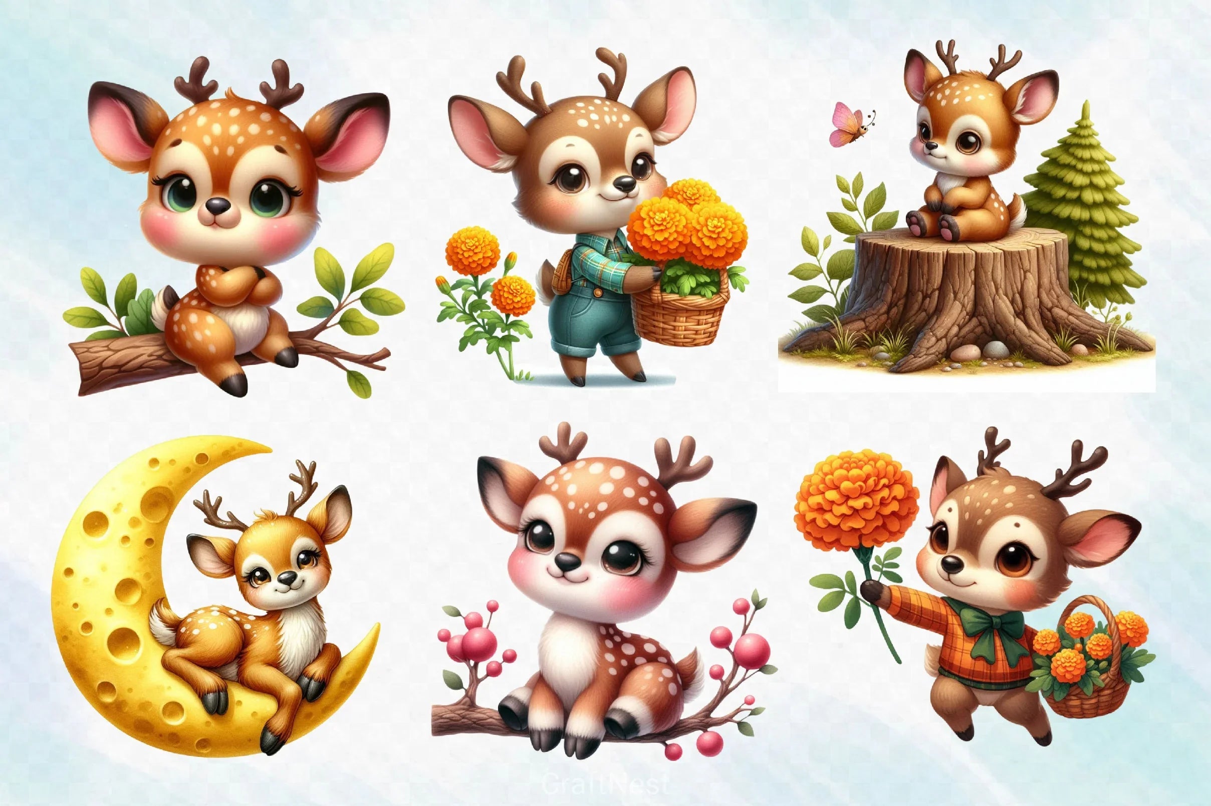 Spring Cute Deer Clipart Bundle - CraftNest - Digital Crafting and Art