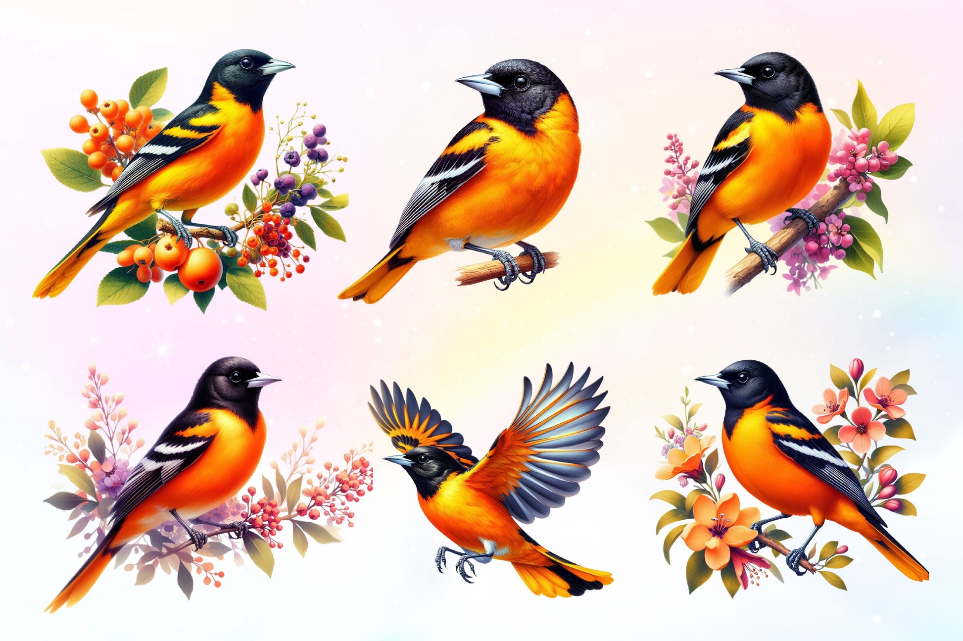 Baltimore Oriole Bird Clipart Bundle 5 - CraftNest - Digital Crafting and Art