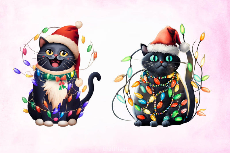 Black Cat Christmas Lights Clipart Bundle - CraftNest - Digital Crafting and Art