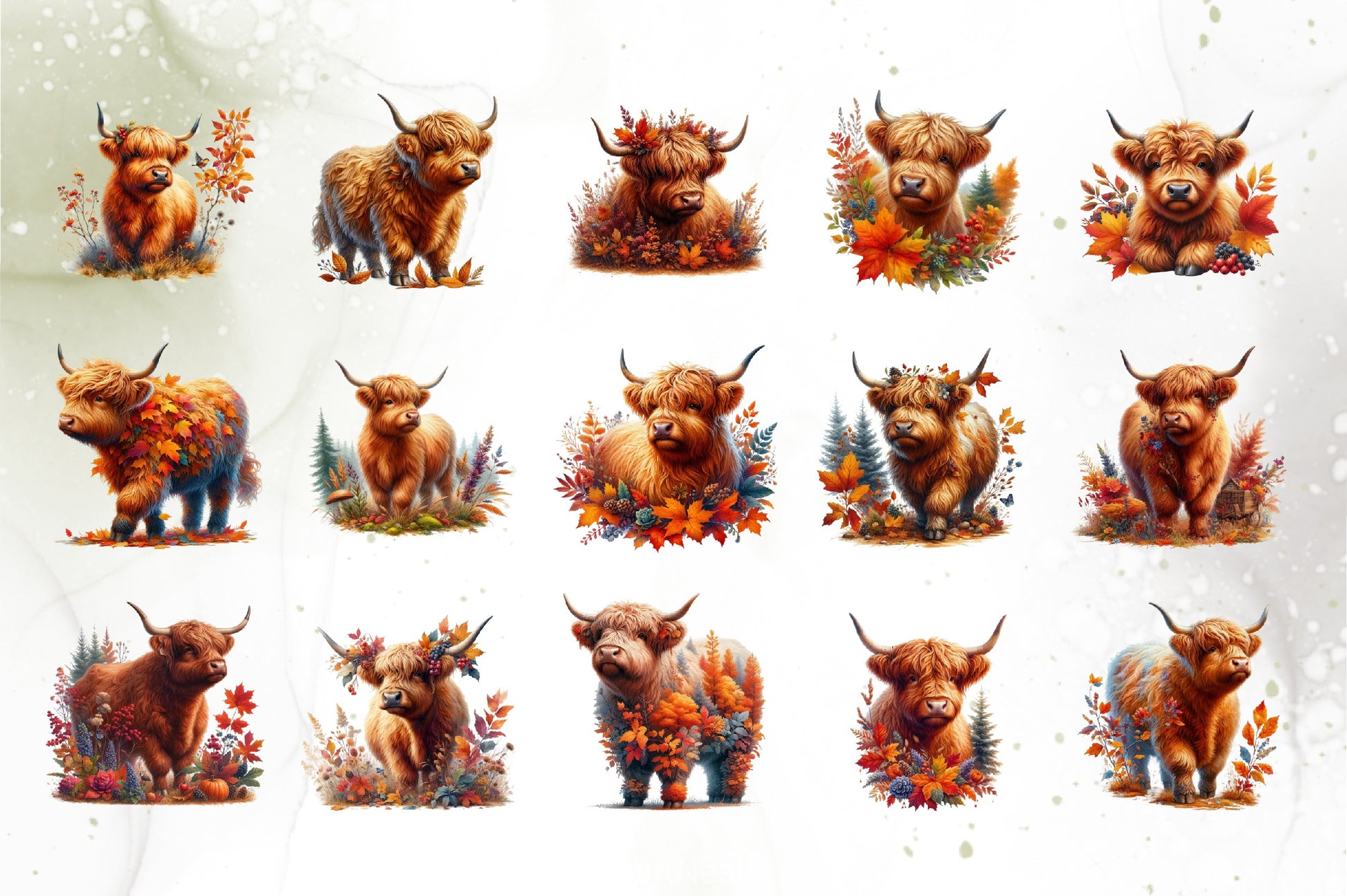 Autumn Highland Cows Clipart Bundle - CraftNest - Digital Crafting and Art