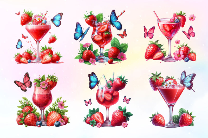 Strawberry Cocktail Clipart Bundle 2 - CraftNest - Digital Crafting and Art