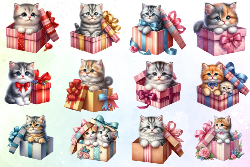 Kitten in Present Box Clipart Bundle - CraftNest - Digital Crafting and Art
