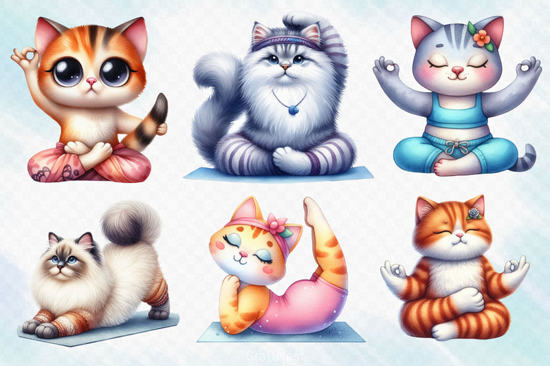 Cute Yoga Cat Clipart Bundle 2 - CraftNest - Digital Crafting and Art