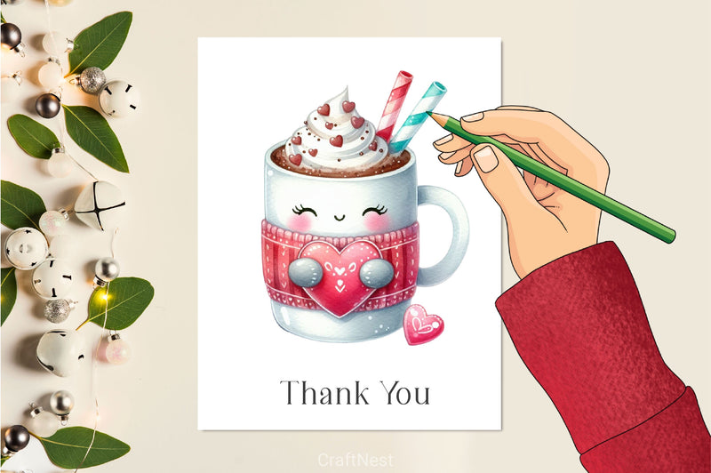 Cute Valentine Day Hot Cocoa Clipart Bundle - CraftNest - Digital Crafting and Art