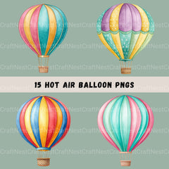 Hot Air Balloons Colorful Clipart Bundle - CraftNest - Digital Crafting and Art