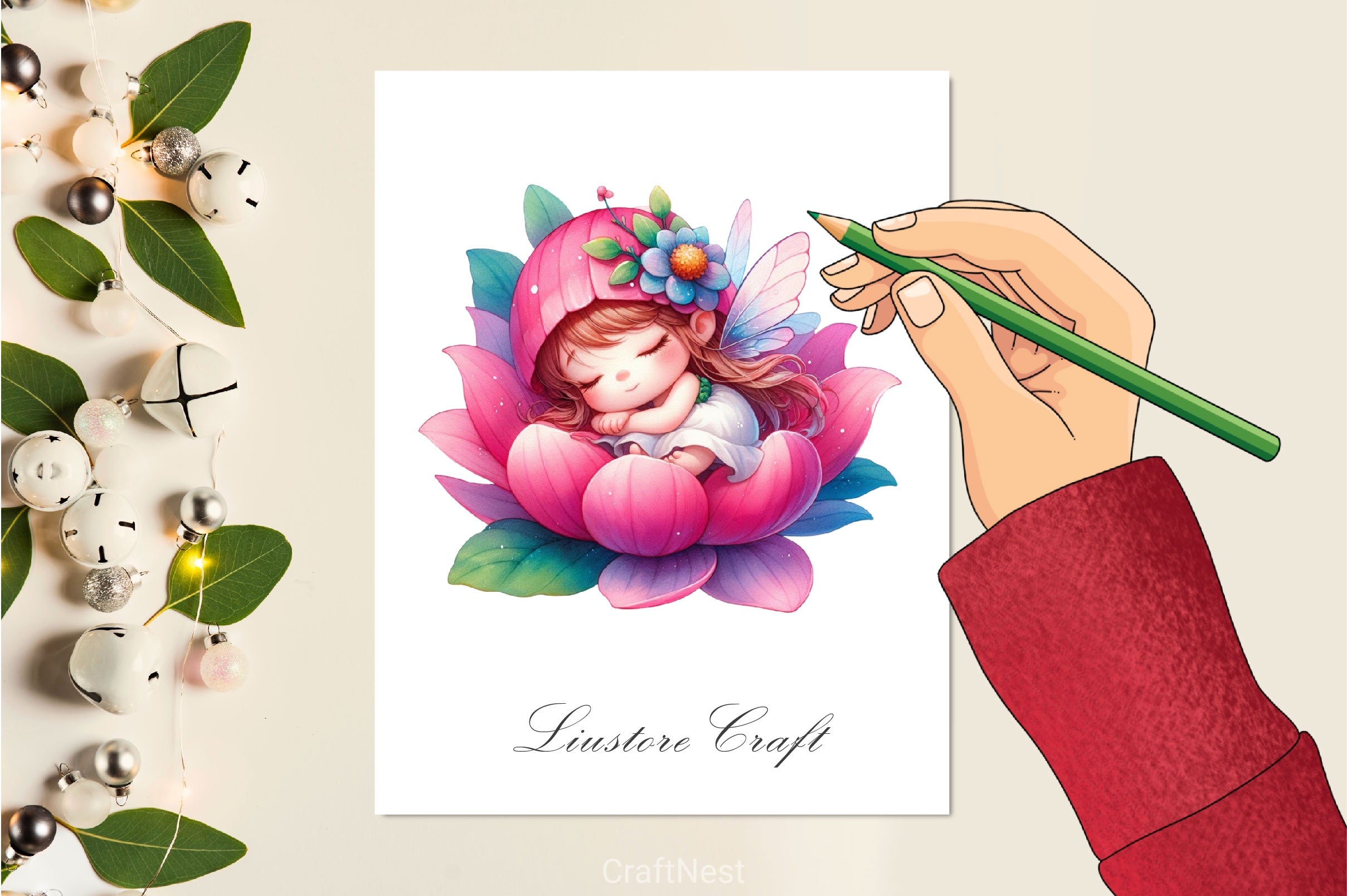 Baby Fairy Sleeping On Flower Clipart Bundle 3 - CraftNest - Digital Crafting and Art