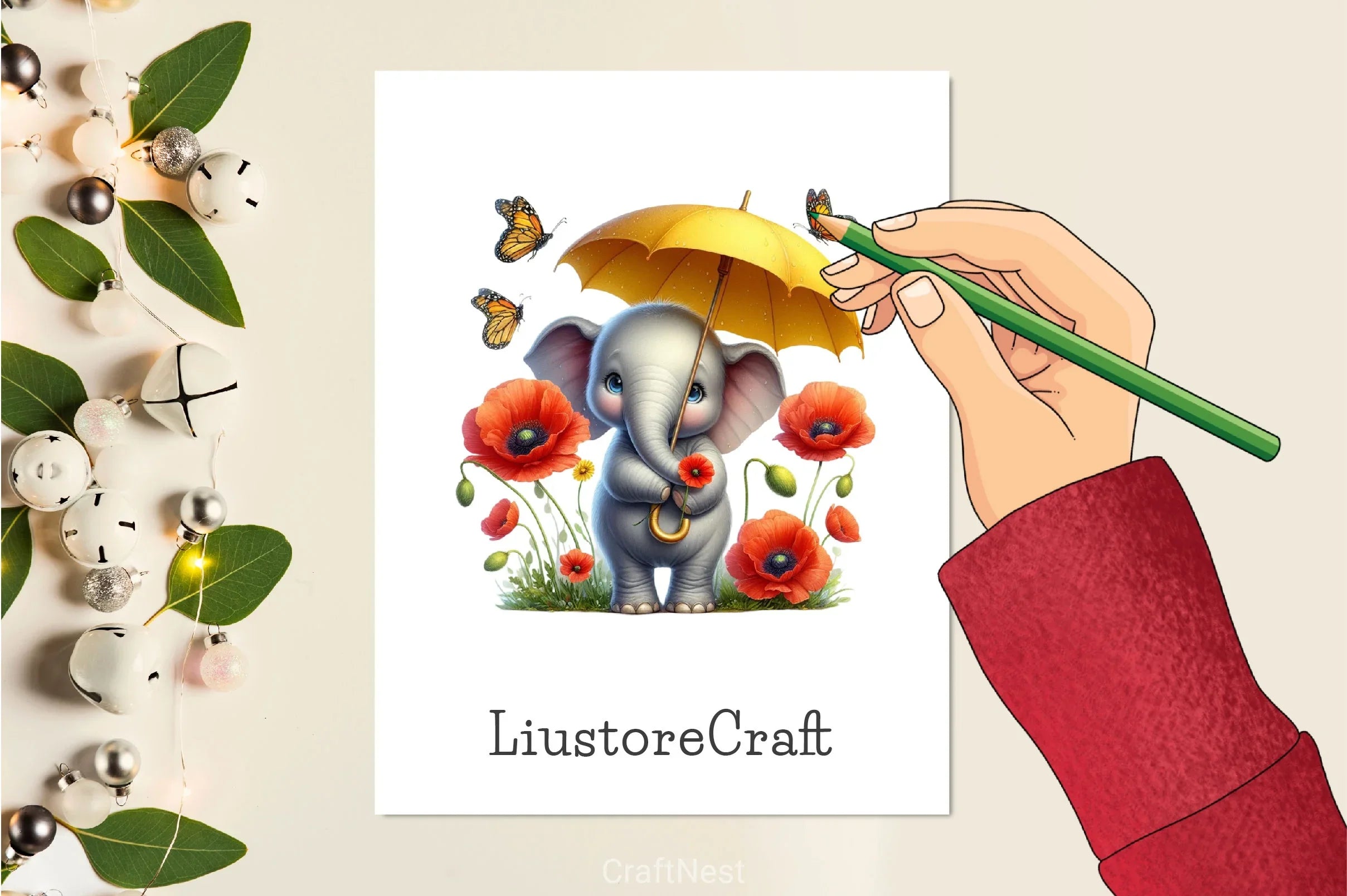 Cute Elephant Under The Rain Clipart Bundle - CraftNest - Digital Crafting and Art