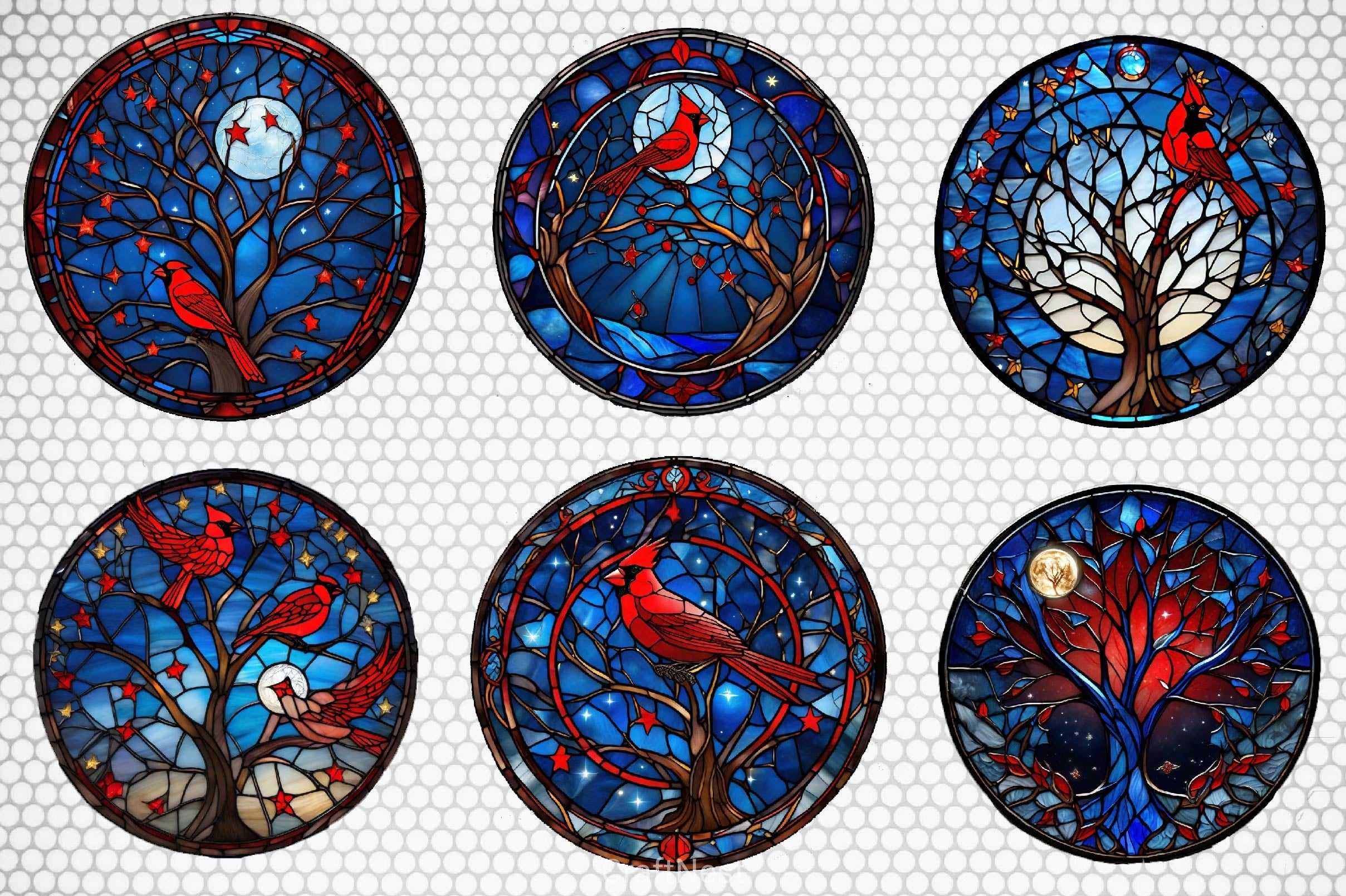 Stained Glass Cardinal Bird Clipart Bundle - CraftNest - Digital Crafting and Art