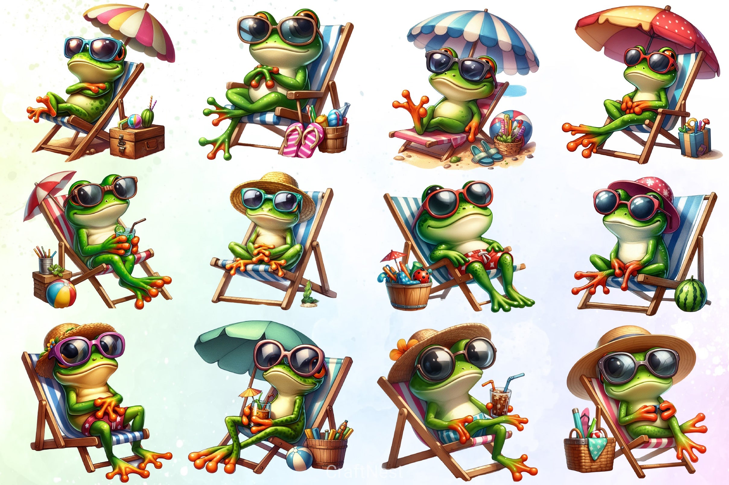 Cute Frog Beach Clipart Bundle - CraftNest - Digital Crafting and Art