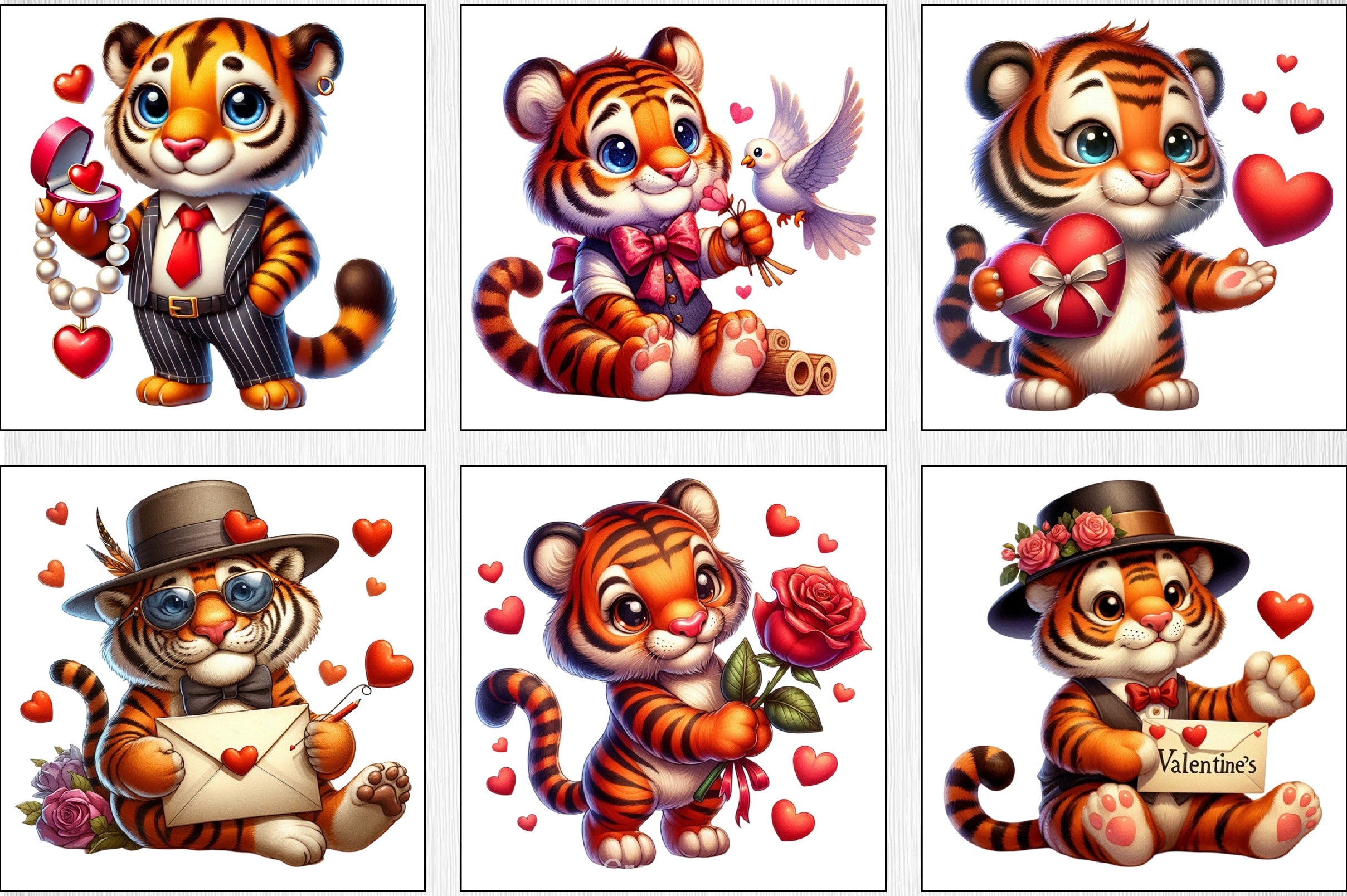 Valentine's Day Tiger Clipart Bundle - CraftNest - Digital Crafting and Art