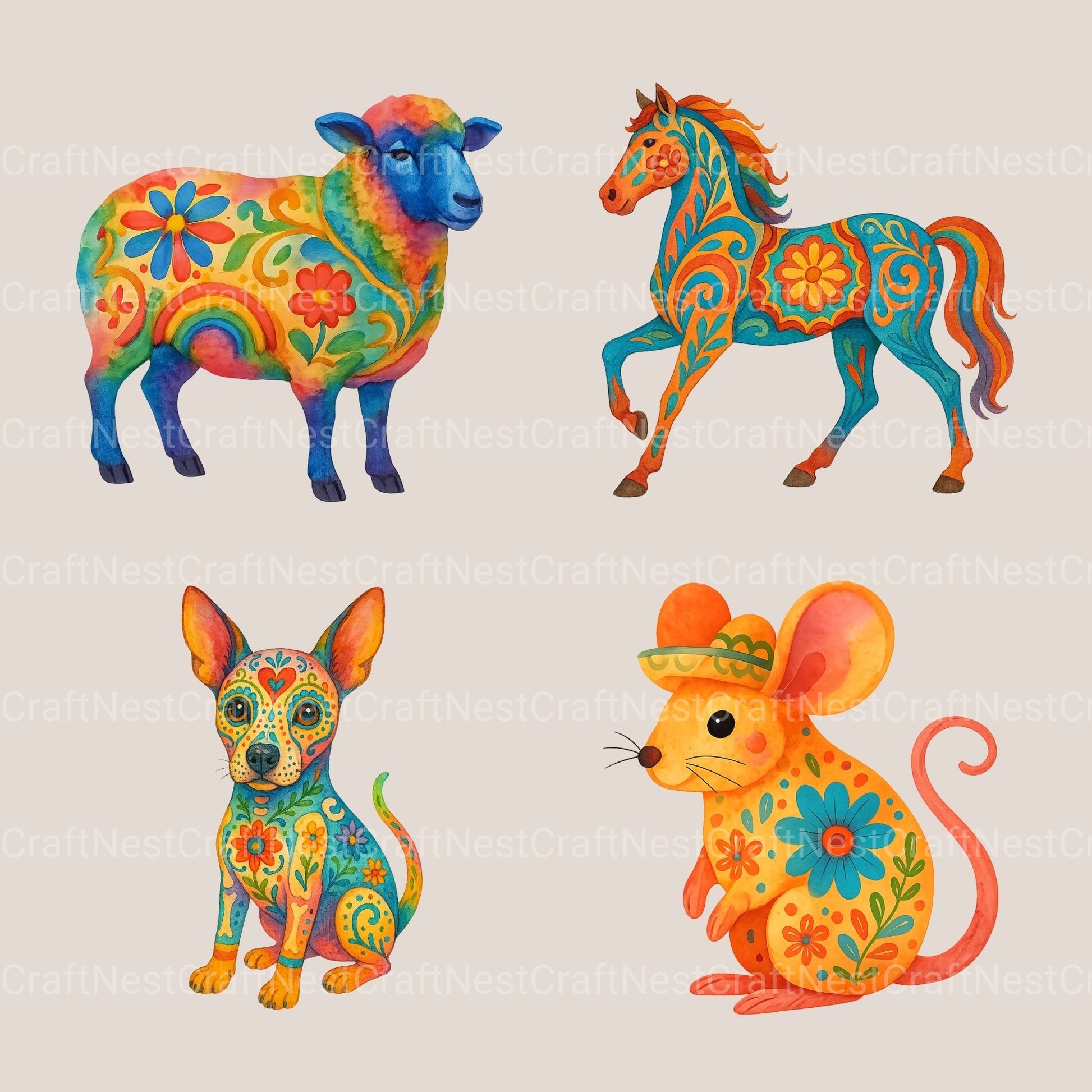 Mexican Folk Art Animals Clipart Bundle - CraftNest - Digital Crafting and Art