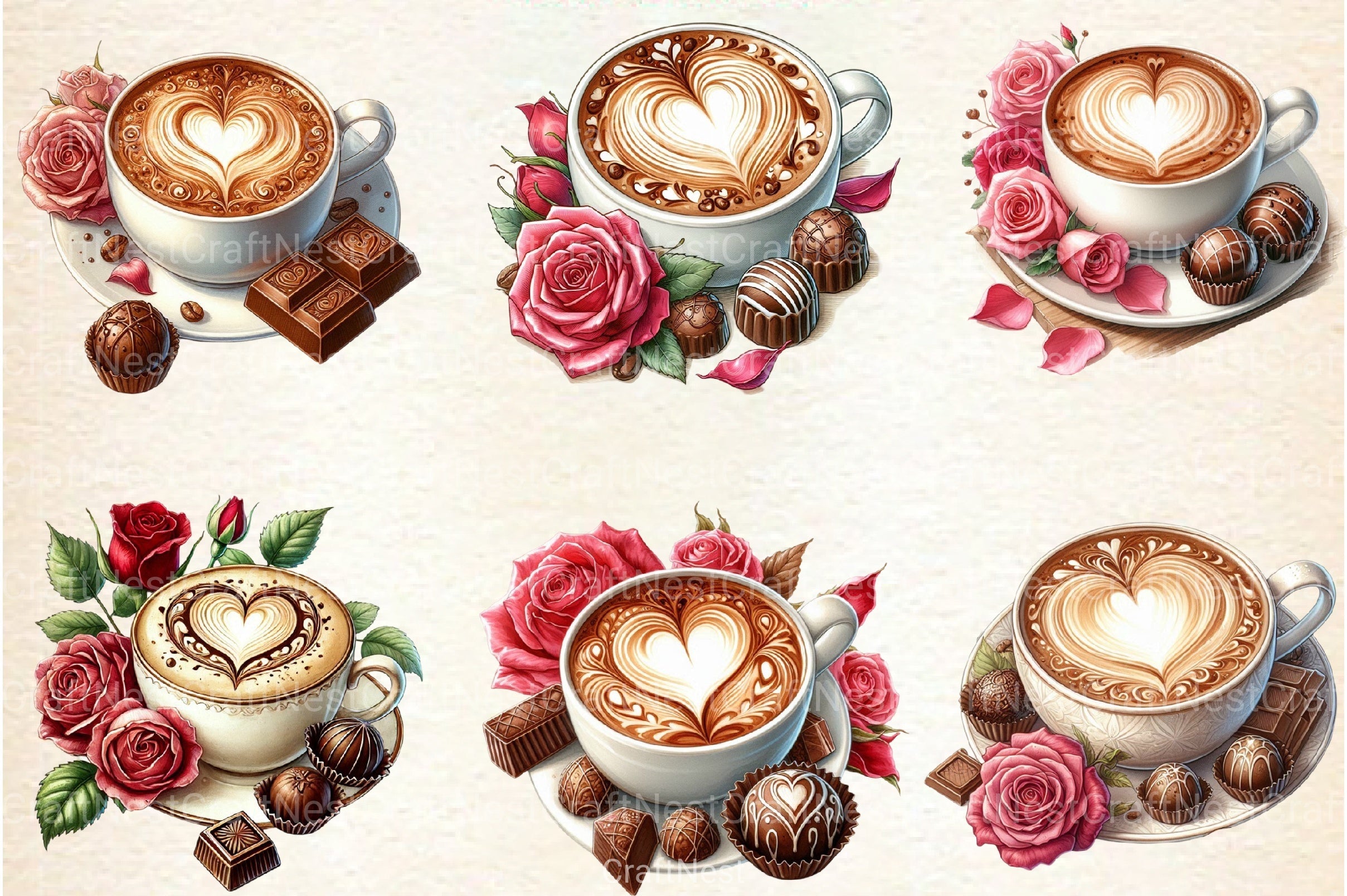Valentine Coffee Cup Clipart Bundle 99 - CraftNest - Digital Crafting and Art