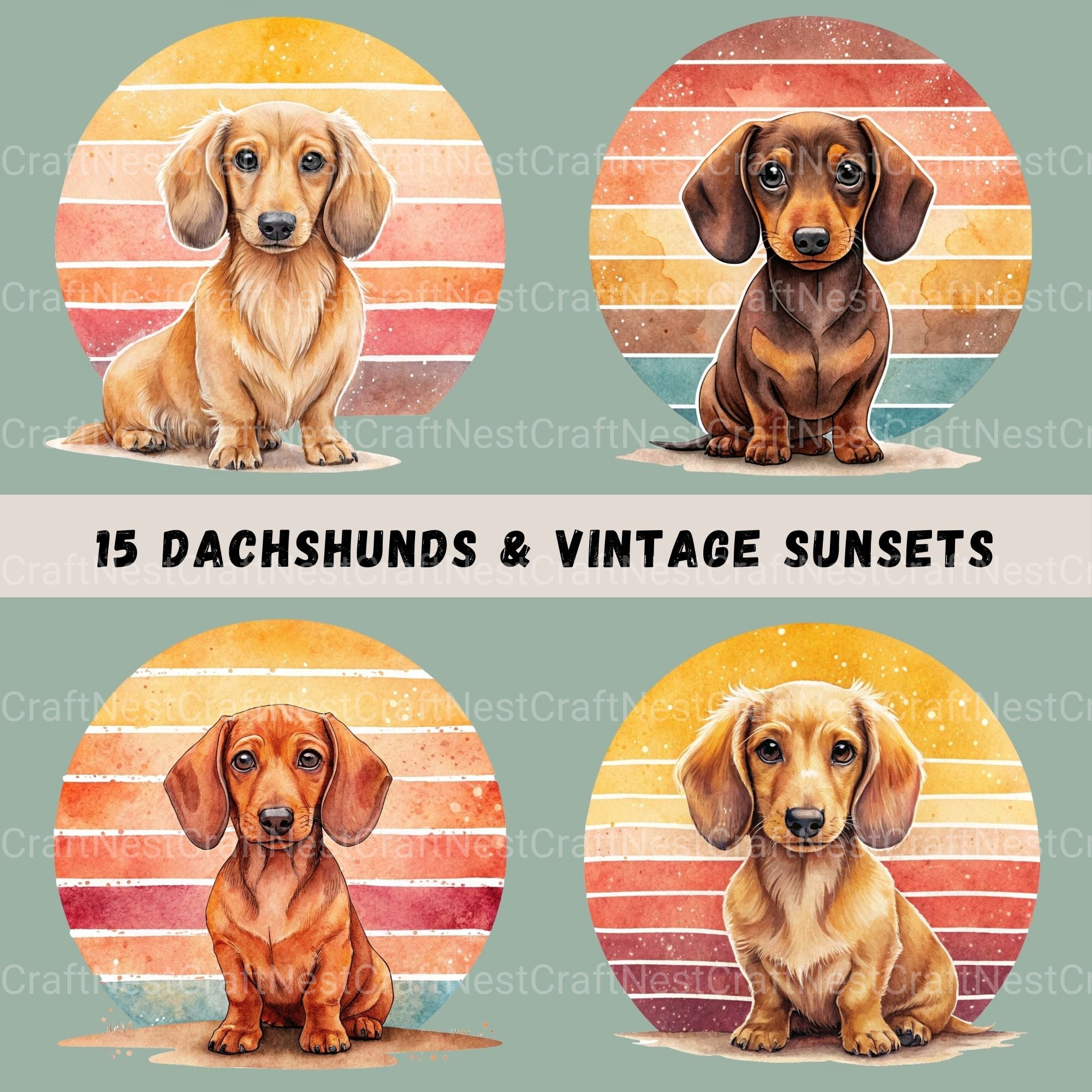 Dachshunds Vintage Sunset Clipart Bundle - CraftNest - Digital Crafting and Art