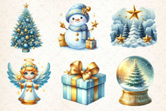 Light Blue Gold Christmas Clipart Bundle 2 - CraftNest - Digital Crafting and Art