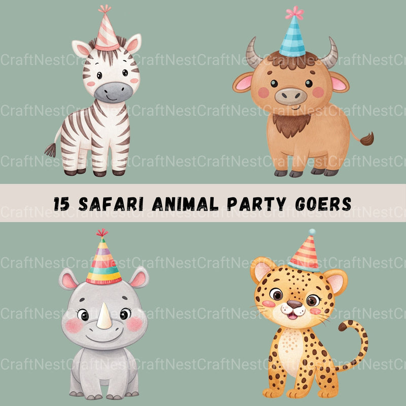 Safari Animals Birthday Clipart Bundle - CraftNest - Digital Crafting and Art