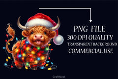 Cute Christmas Highland Cow Clipart - CraftNest - Digital Crafting and Art