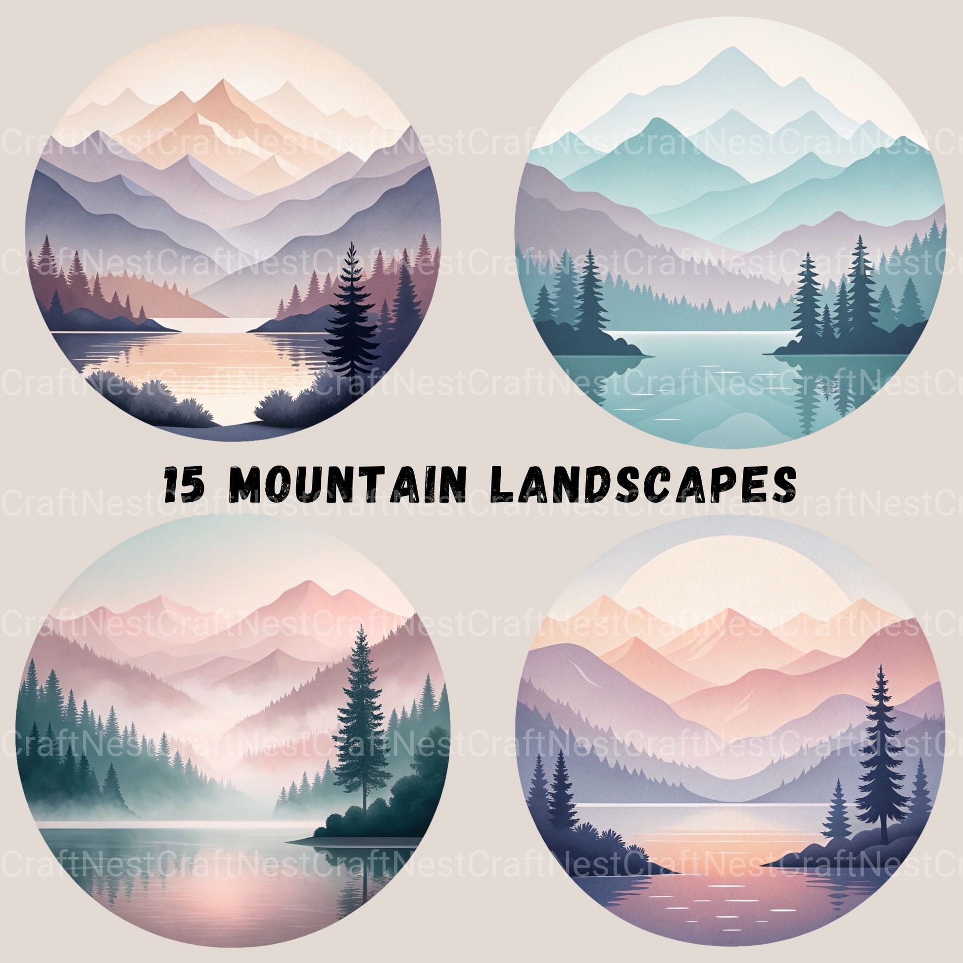 Mountain Landscape Minimalist Clipart Bundle - CraftNest - Digital Crafting and Art