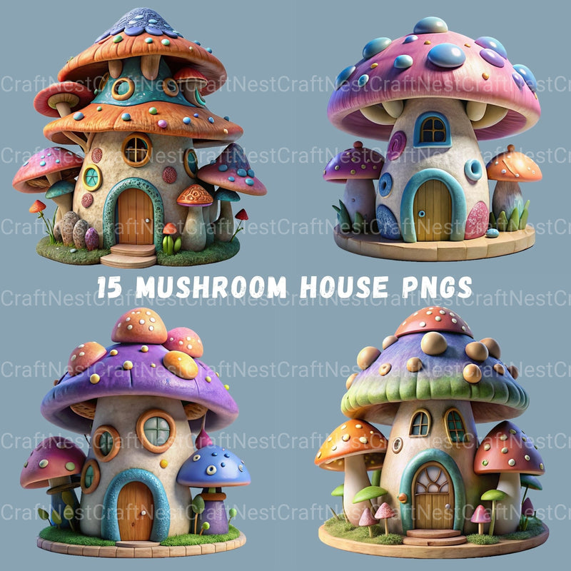 3D Mushroom Houses Clipart Bundle - CraftNest - Digital Crafting and Art