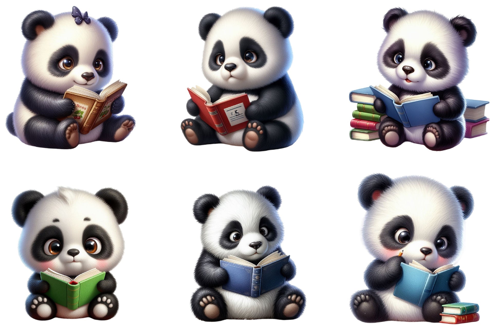 Panda Reading Book Clipart Bundle - CraftNest - Digital Crafting and Art