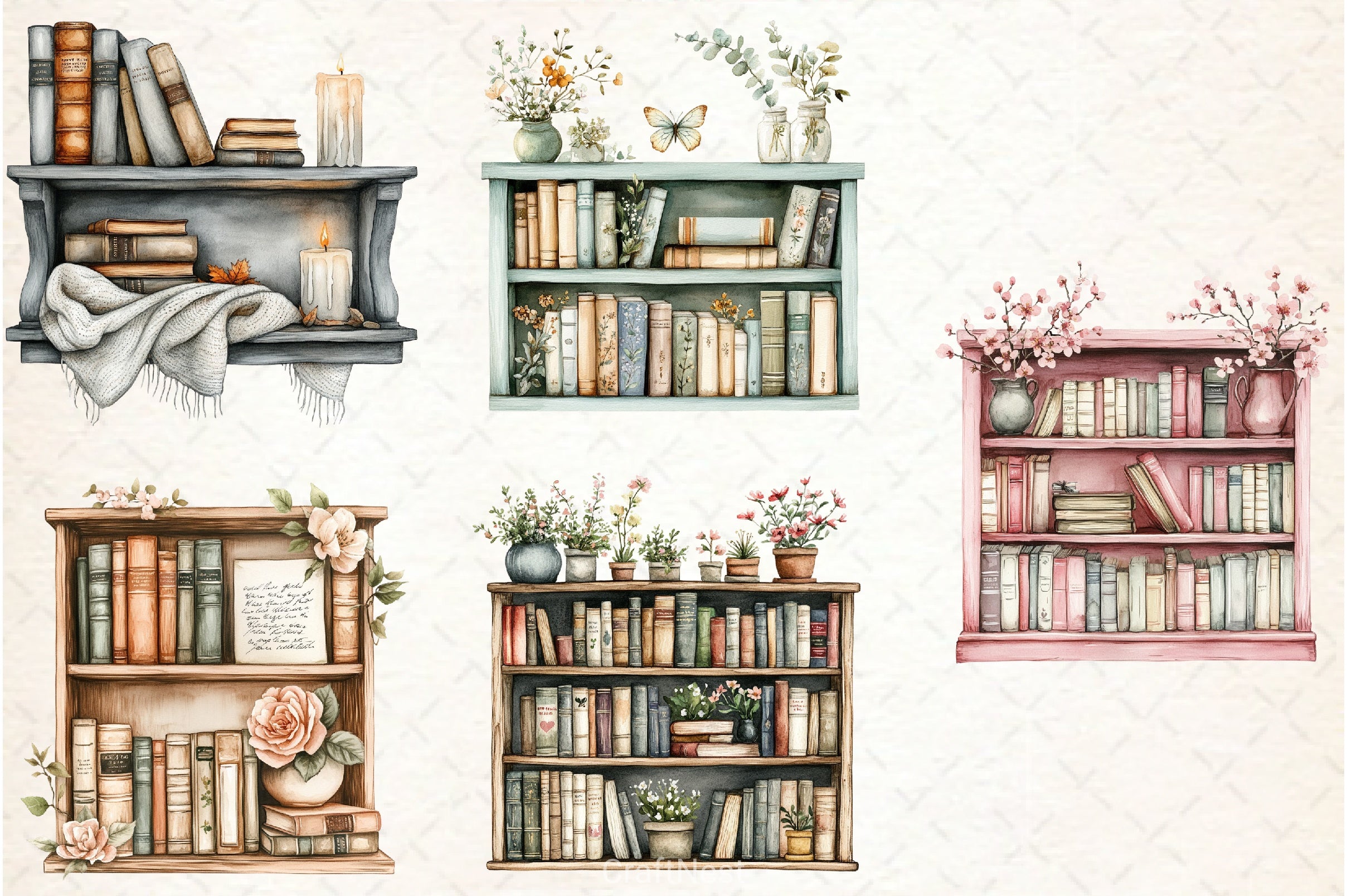 Spring Bookshelf Clipart Bundle 1 - CraftNest - Digital Crafting and Art