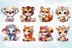 Cute Animals Daisy Flowers Clipart Bundle 2 - CraftNest - Digital Crafting and Art
