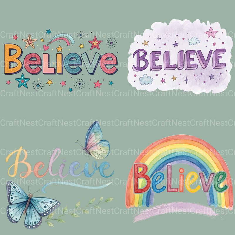 Believe Word Clipart Bundle - CraftNest - Digital Crafting and Art