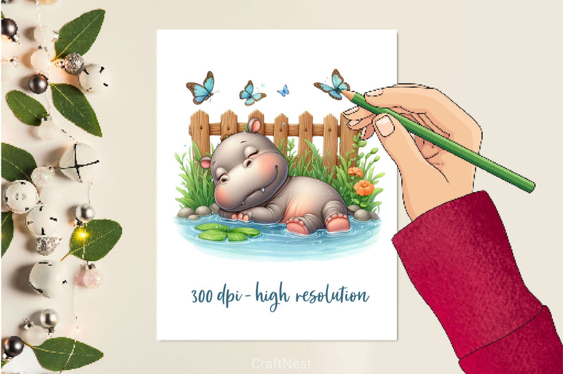 Sleeping Baby Hippo Clipart Bundle 2 - CraftNest - Digital Crafting and Art