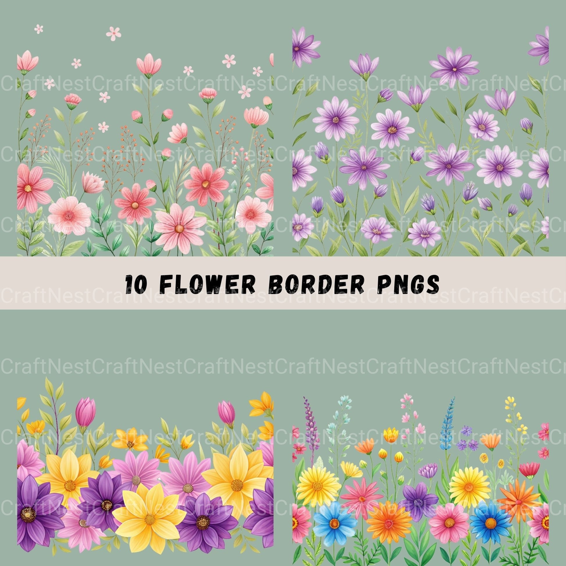 Seamless Flower Border Clipart Bundle - CraftNest - Digital Crafting and Art