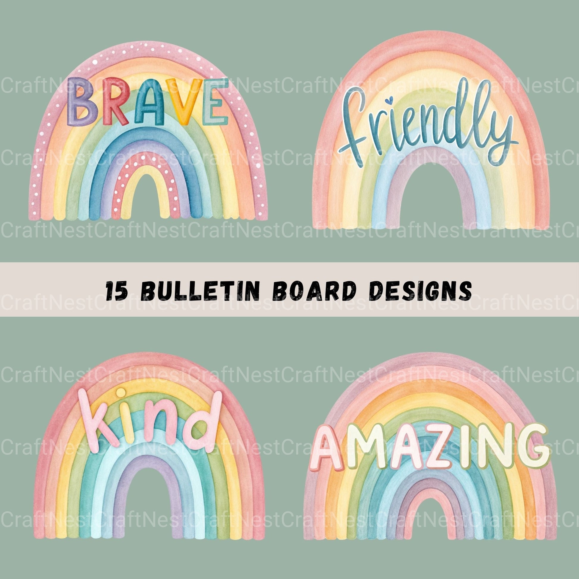 Rainbows Positive Words Clipart Bundle - CraftNest - Digital Crafting and Art