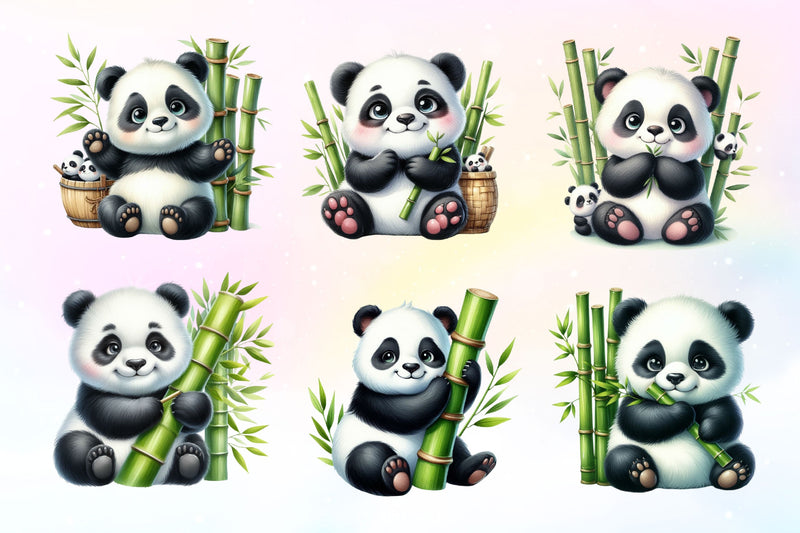 Panda With Bamboo Clipart Bundle - CraftNest - Digital Crafting and Art
