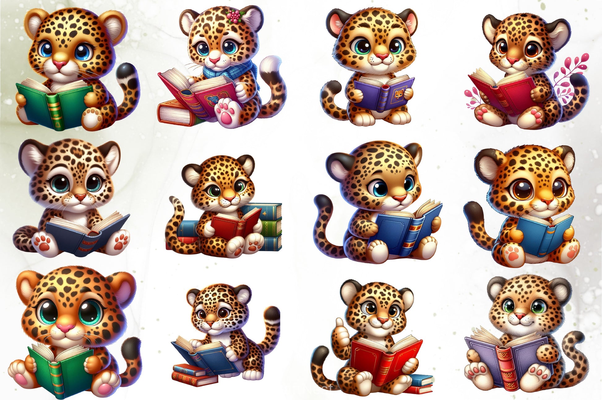 Cute Leopard Reading Clipart Bundle - CraftNest - Digital Crafting and Art