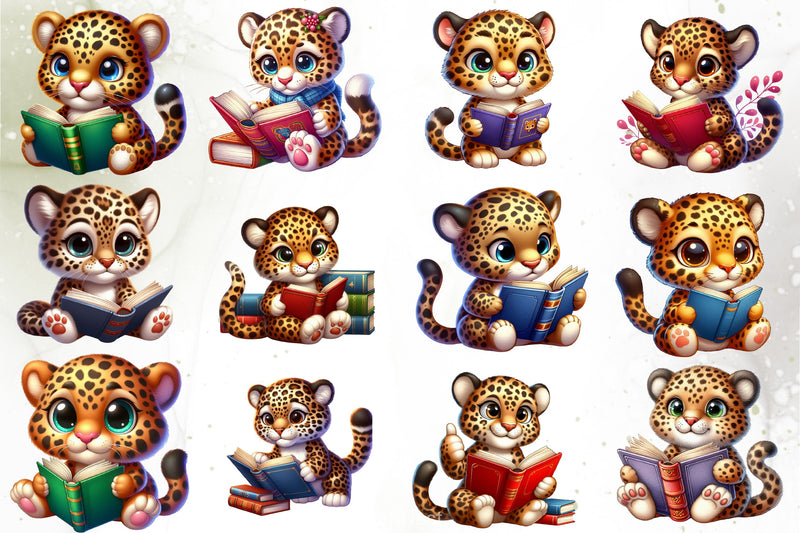 Cute Leopard Reading Clipart Bundle - CraftNest - Digital Crafting and Art
