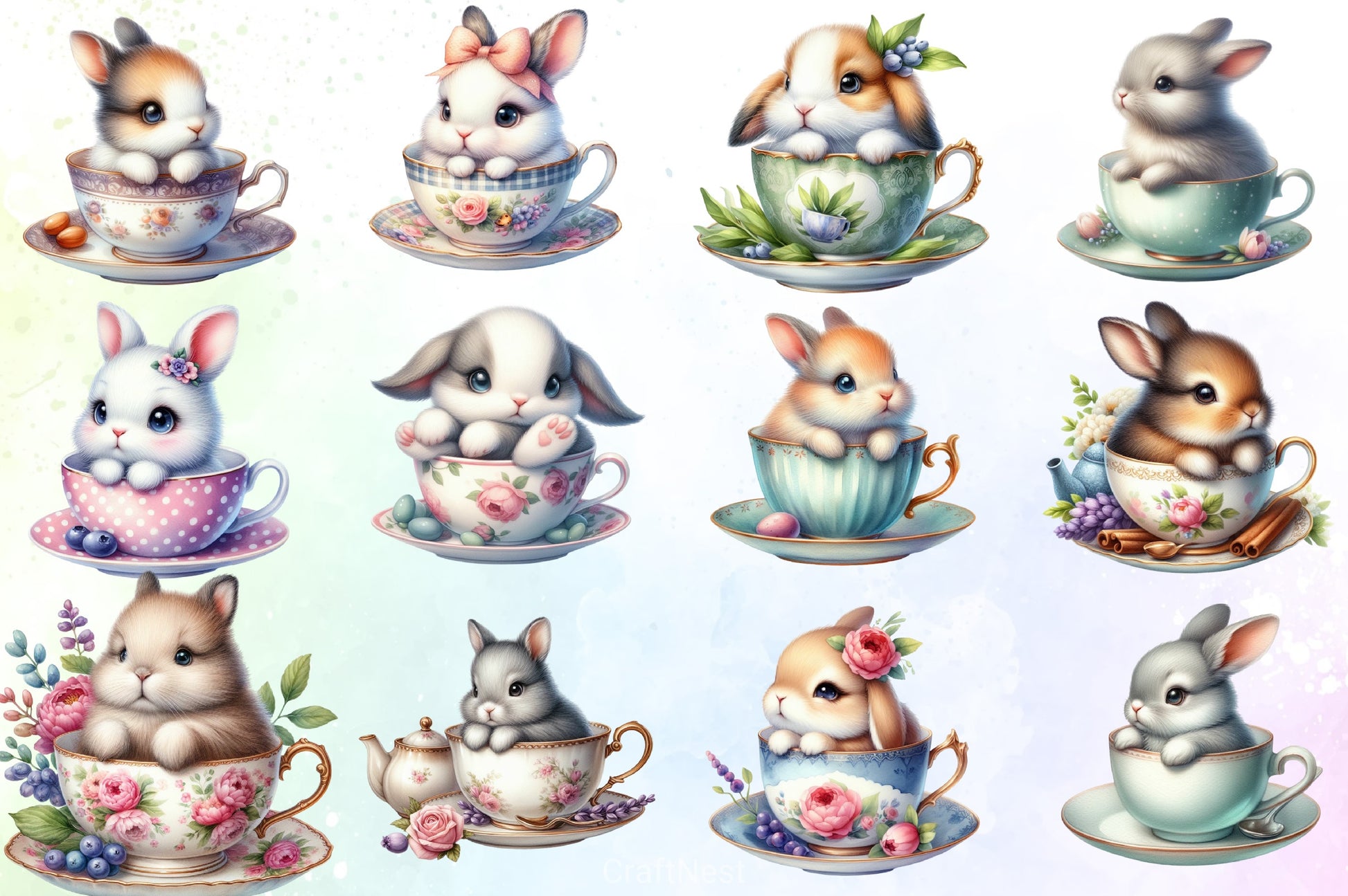 Bunny Teacup Clipart Bundle - CraftNest - Digital Crafting and Art