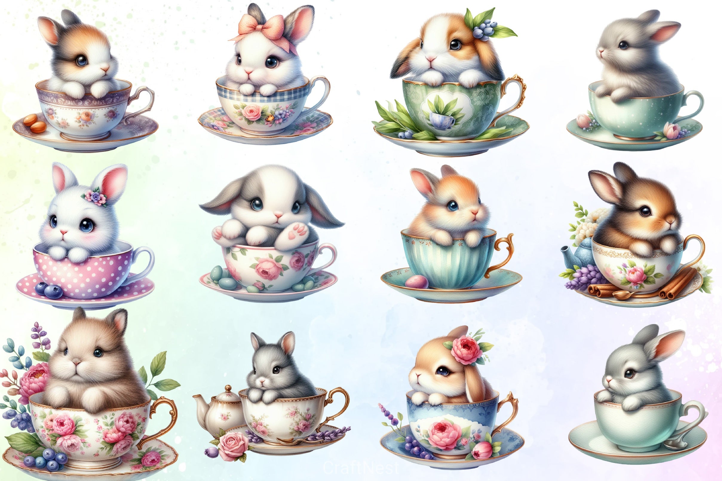 Bunny Teacup Clipart Bundle - CraftNest - Digital Crafting and Art