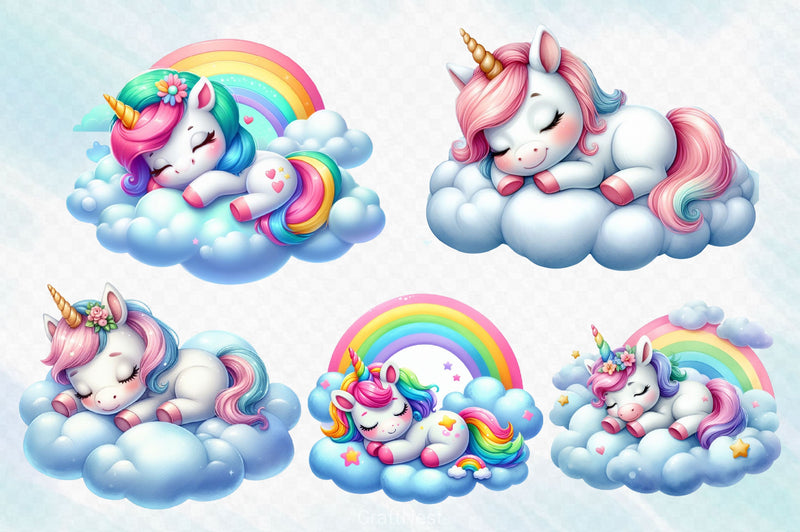 Sleeping Baby Unicorn Clipart Bundle 2 - CraftNest - Digital Crafting and Art