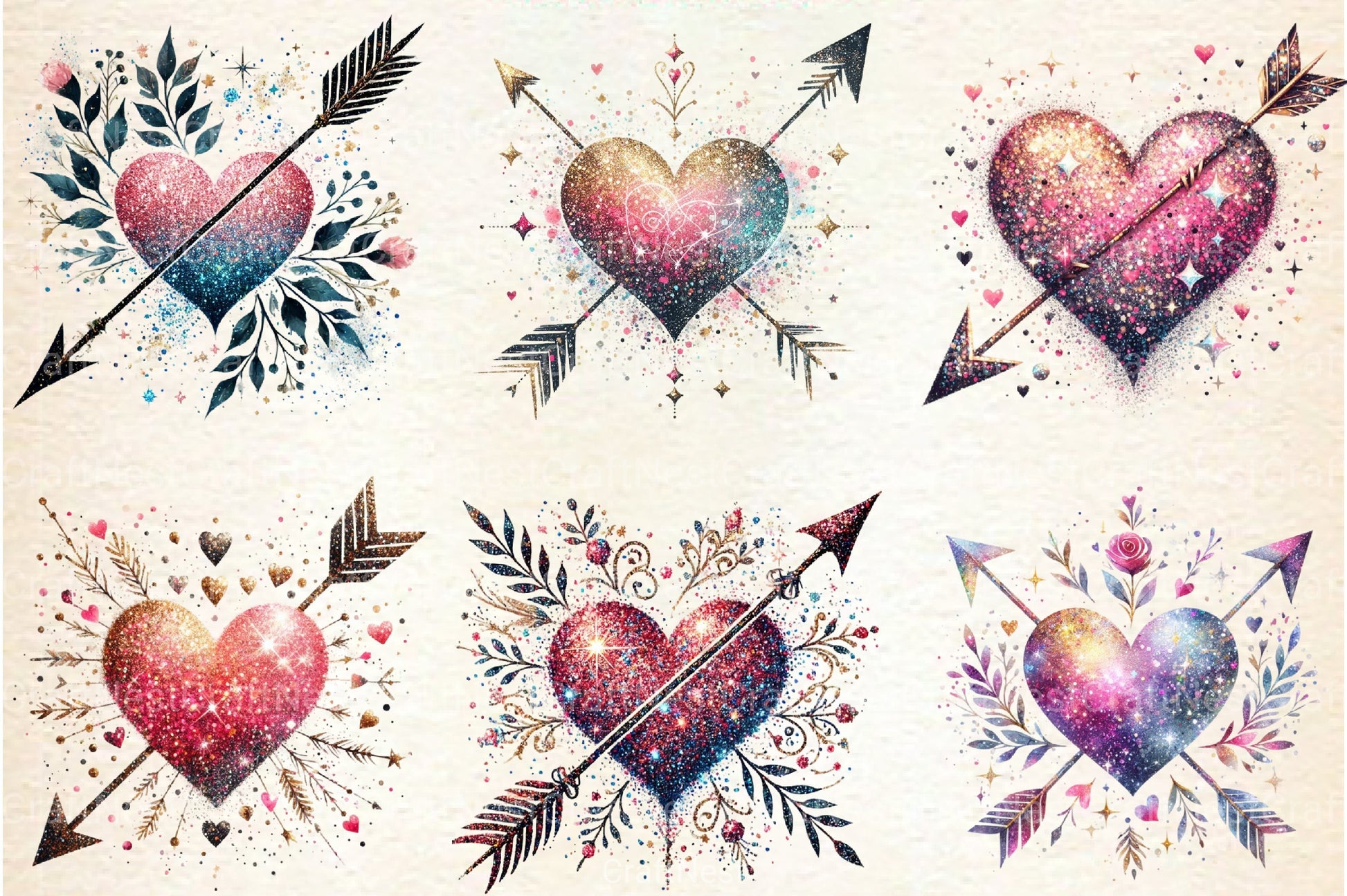 Glitter Heart Valentine Clipart Bundle - CraftNest - Digital Crafting and Art
