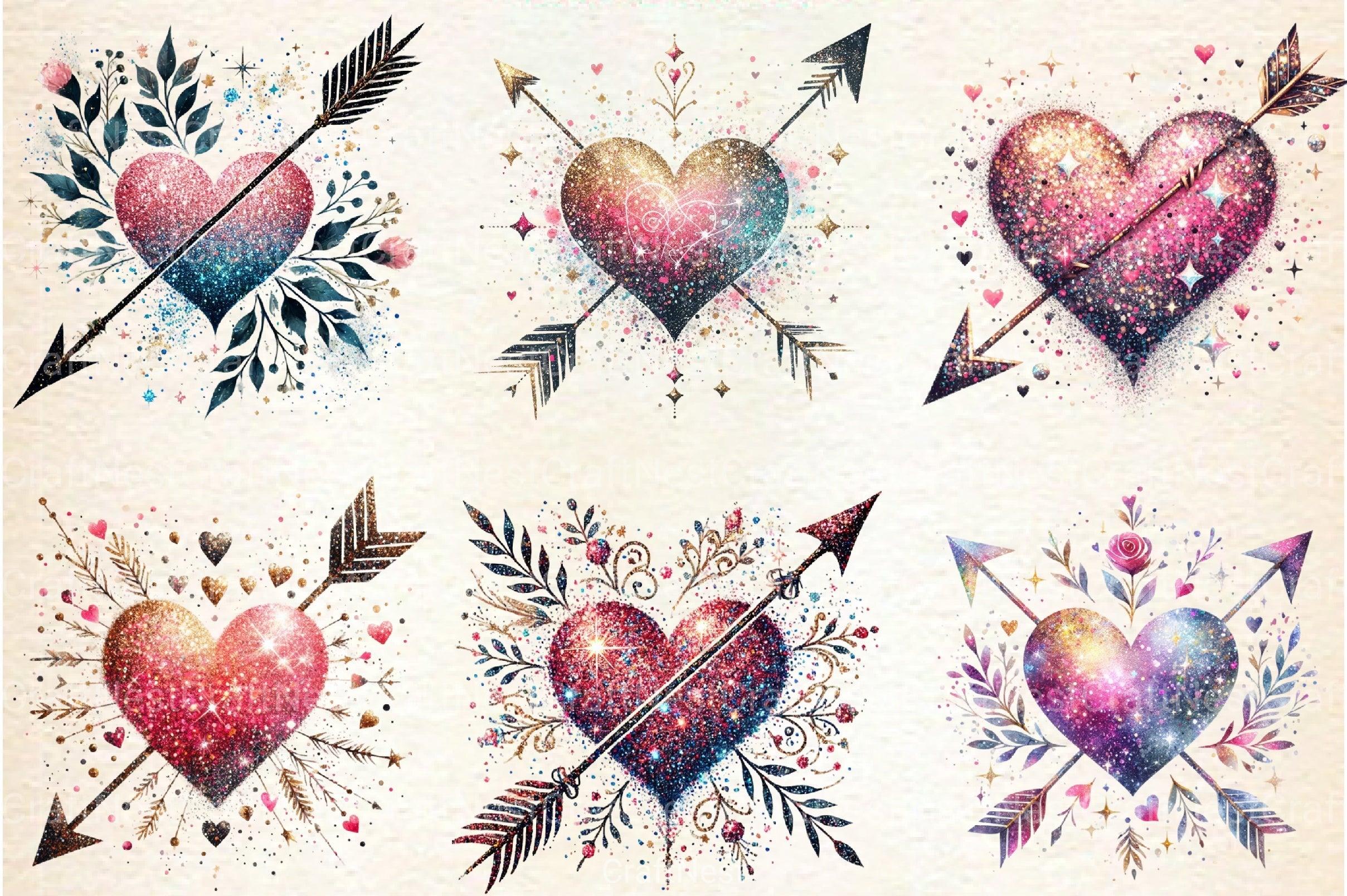 Glitter Heart Valentine Clipart Bundle - CraftNest - Digital Crafting and Art