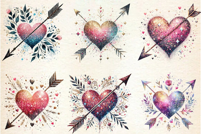 Glitter Heart Valentine Clipart Bundle