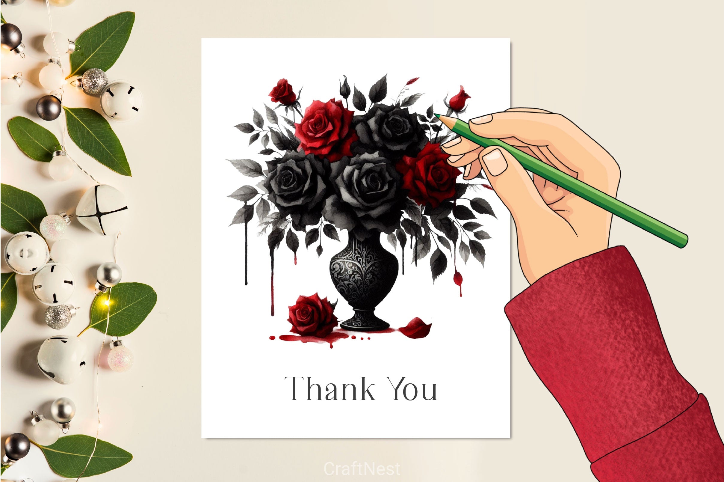 Gothic Roses In Vase Clipart Bundle - CraftNest - Digital Crafting and Art