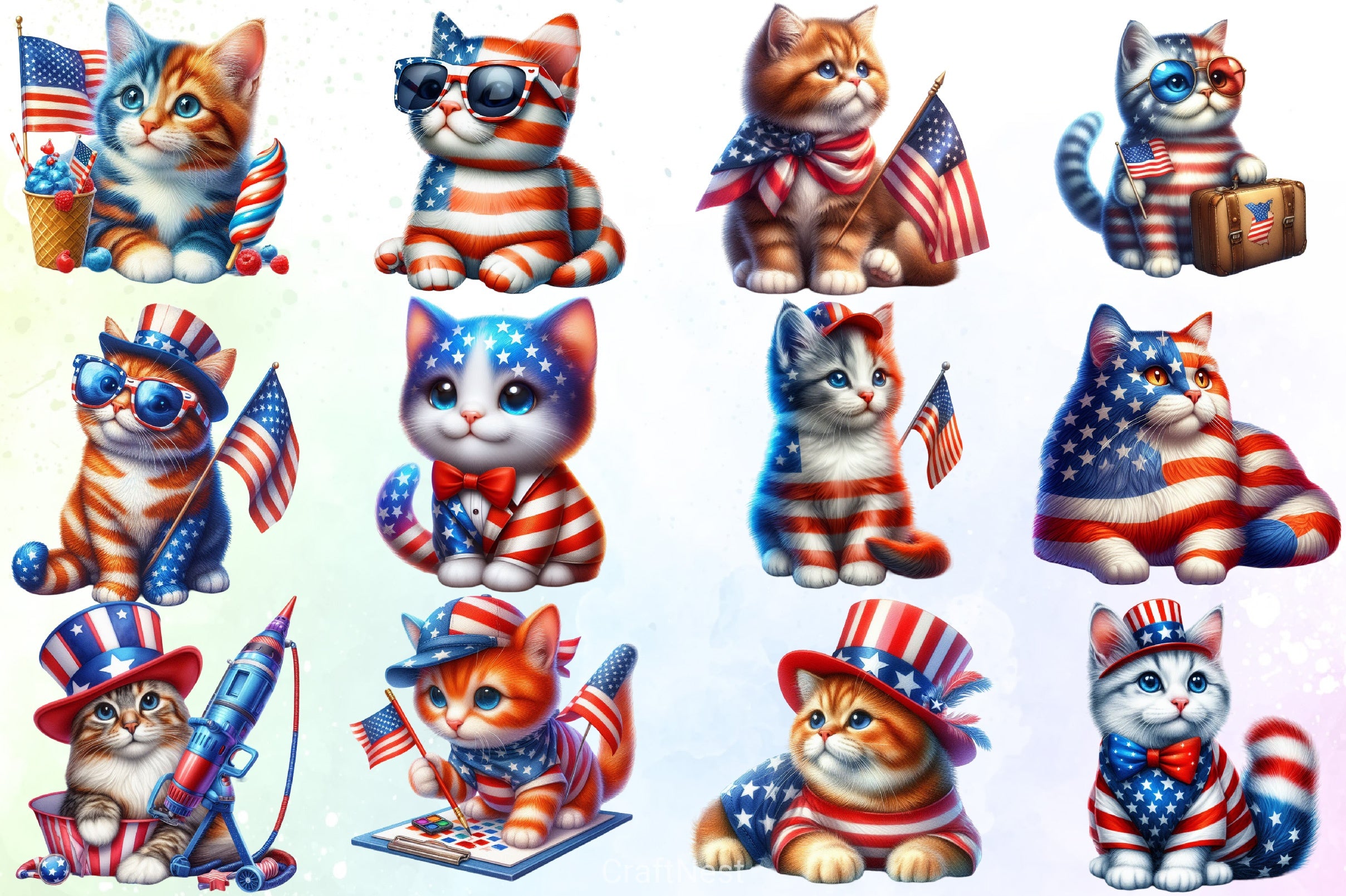 4th of July Cat & Dog Clipart Bundle - CraftNest - Digital Crafting and Art