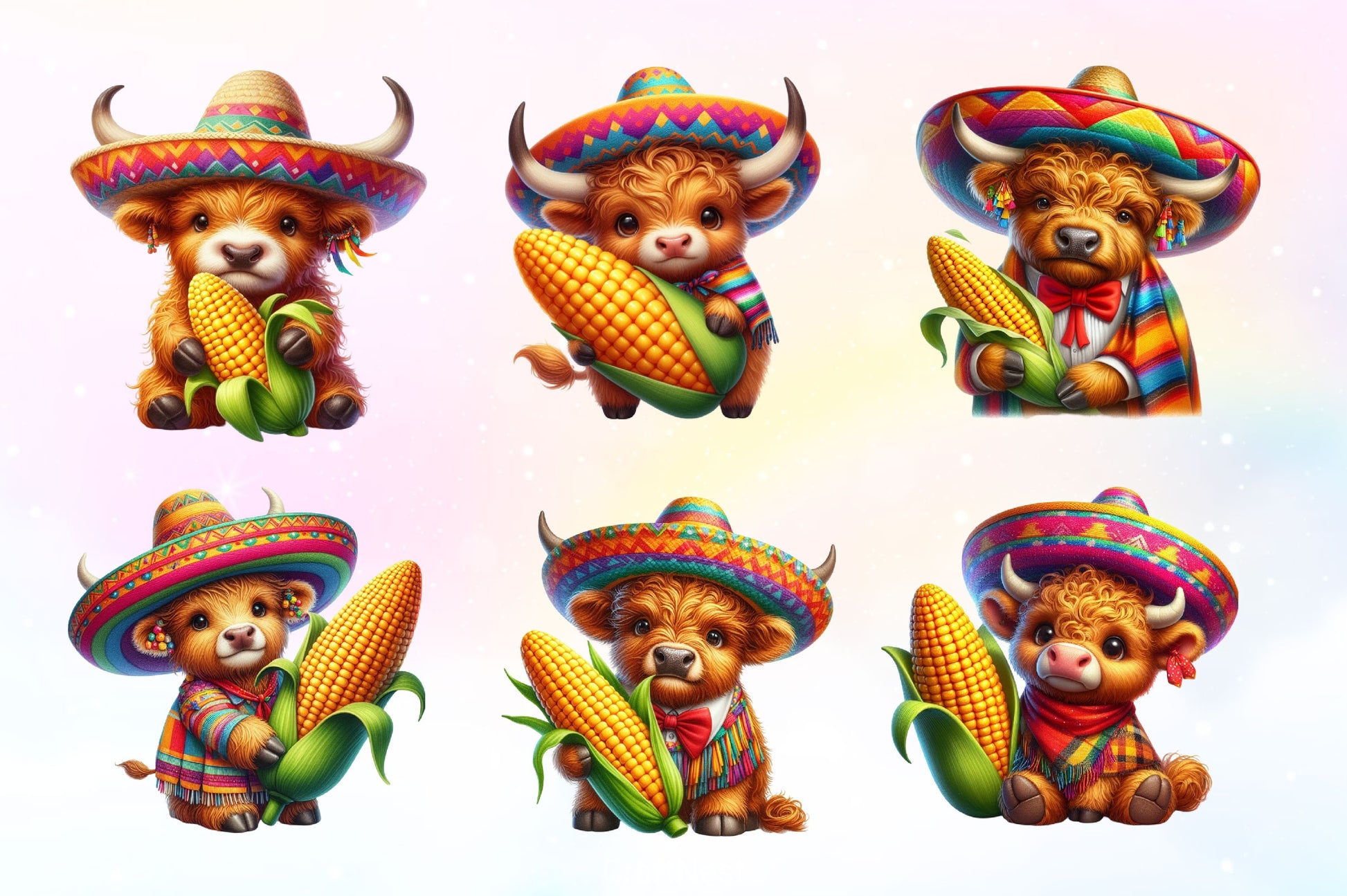 Cinco De Mayo Highland Cow Clipart Bundle 2 - CraftNest - Digital Crafting and Art