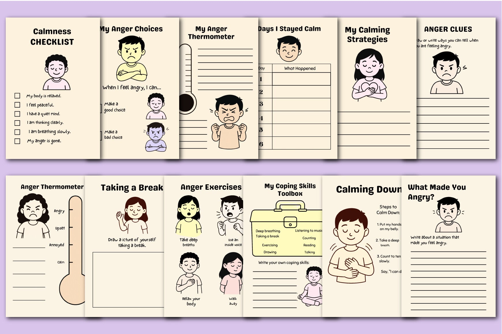 Anger Management Worksheets for Kids Planner