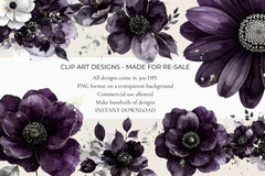 Purple & Silver Botanicals Clipart - CraftNest - Digital Crafting and Art