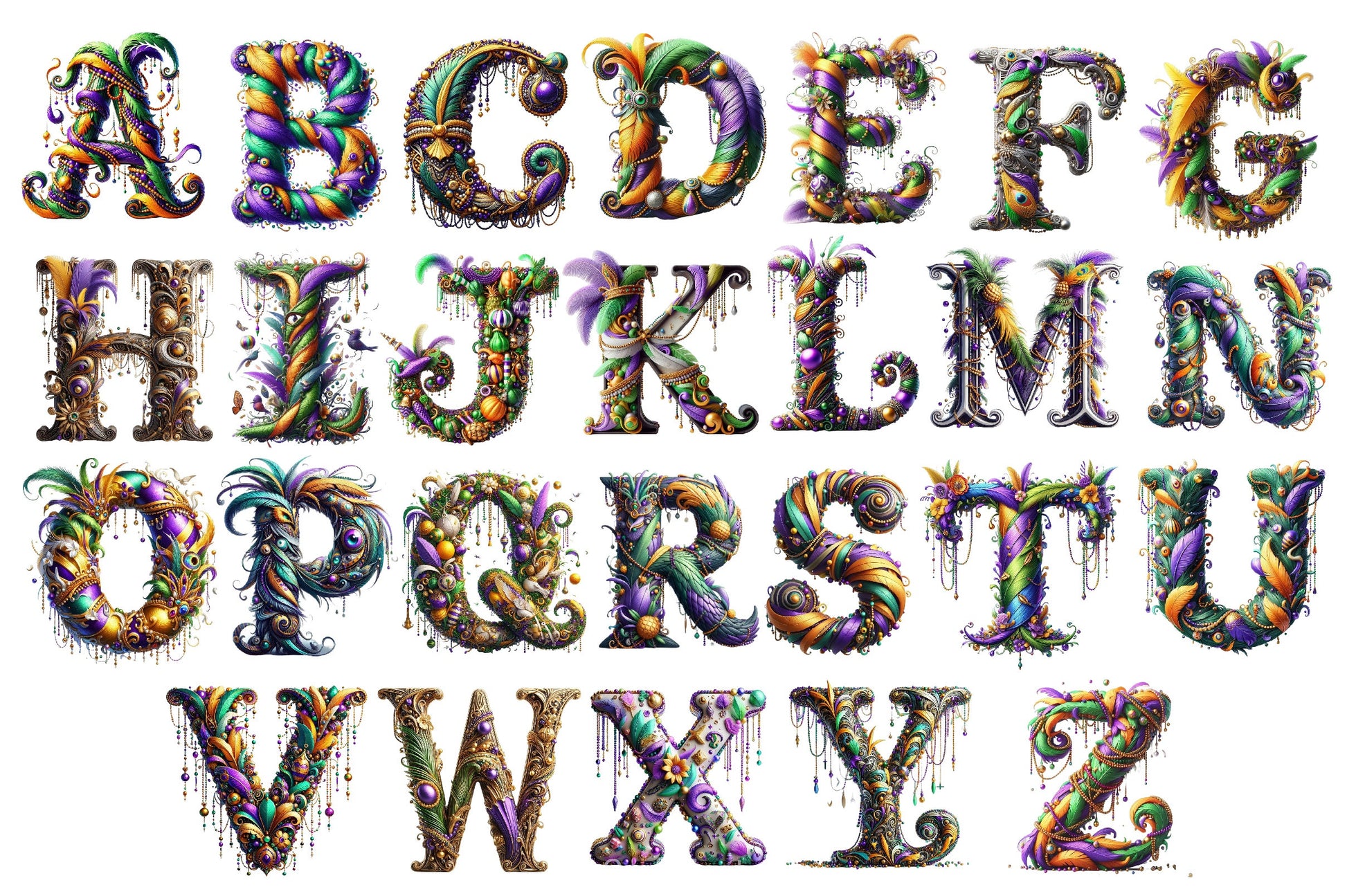 Mardi Gras Alphabet Clipart Bundle 2 - CraftNest - Digital Crafting and Art
