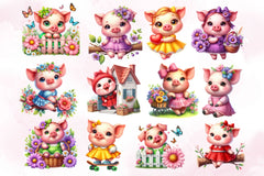Cute Baby Pig Clipart Bundle - CraftNest - Digital Crafting and Art