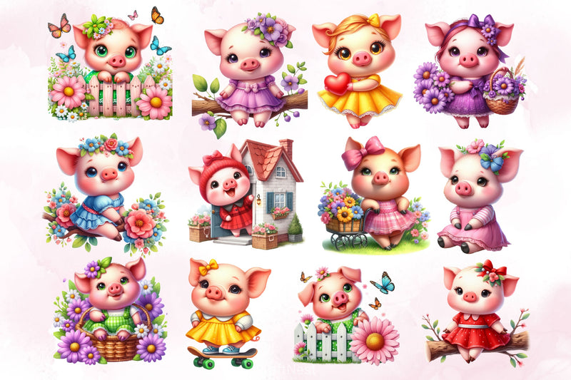 Cute Baby Pig Clipart Bundle - CraftNest - Digital Crafting and Art