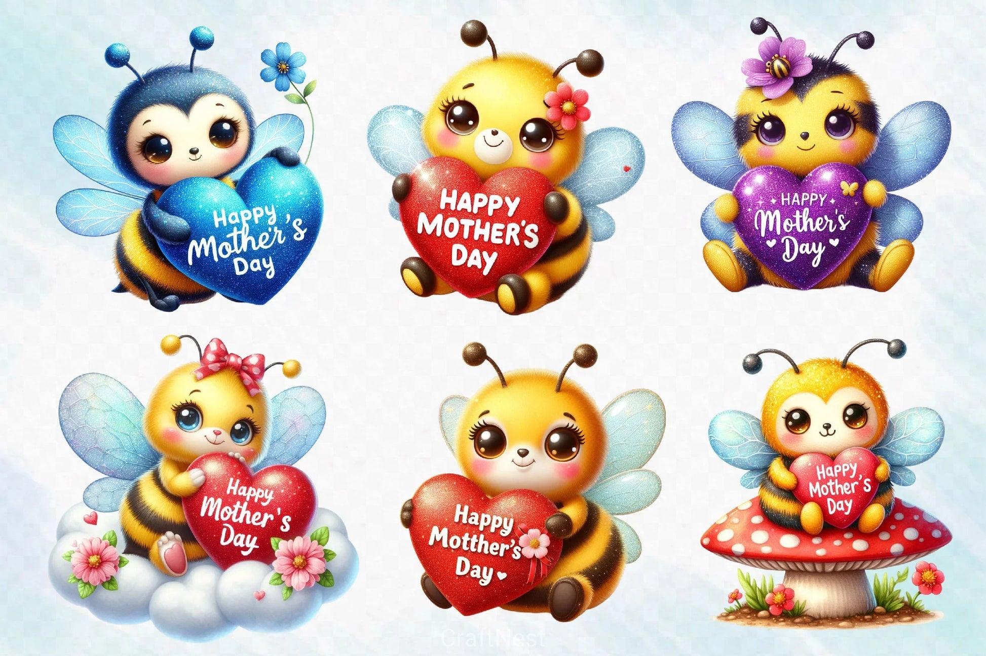 Mother's Day Cute Bee Clipart Bundle - CraftNest - Digital Crafting and Art